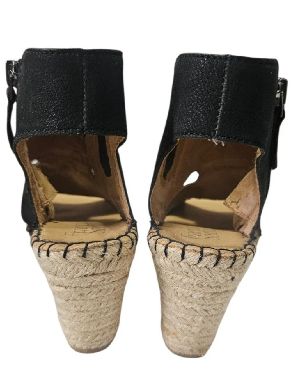 Franco Sarto 9M Black Suede Leather Nola Cut Out Espadrille Wedge Sandal